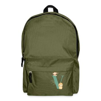 Lettre v vert animaux jungle - Sac à dos - vert olive - Devant