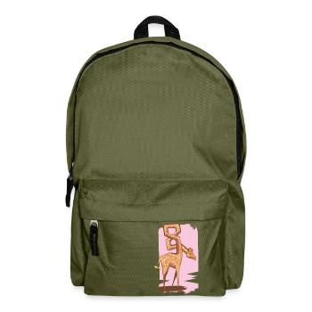 Giraffe Cartoon mit 8 im Hals. - Rucksack - Olivgrün - Vorne