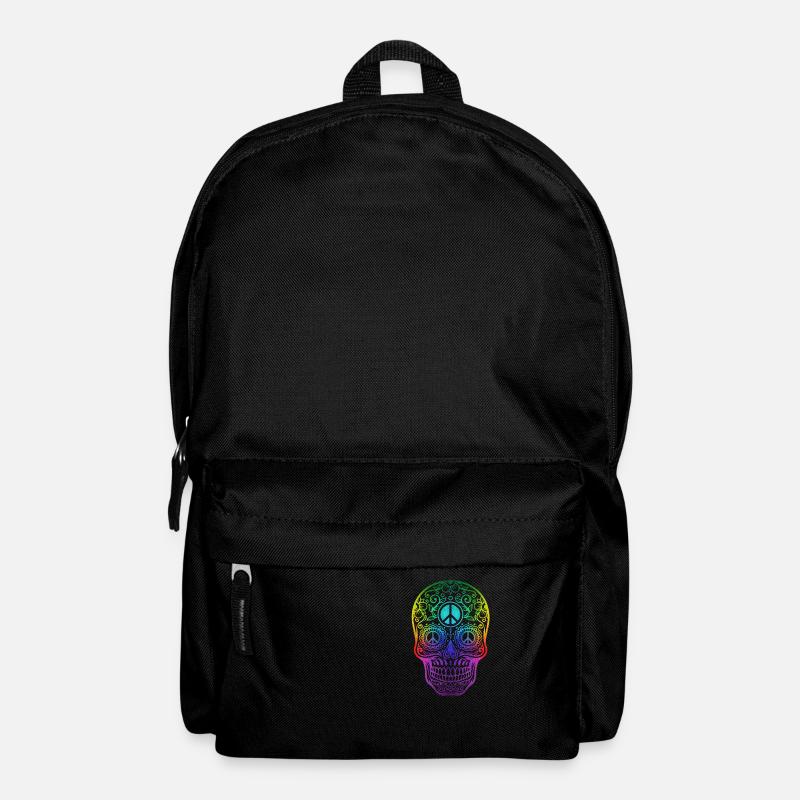 Bunter Hippie Totenschädel Peace - Rucksack - Schwarz