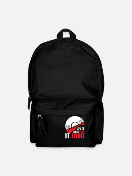 Leben ist kurz, spiel es laut / Vinyl Gitarre Bass - Rucksack - Schwarz
