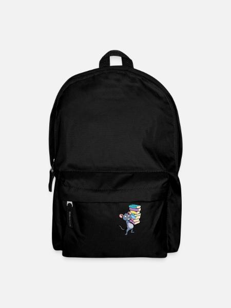 Cartoon Maus mit Bücherstapel - Leseratte - Rucksack - Schwarz