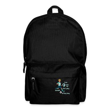 Junge schießt den Fußball - Ich bin 9 Jahre - Rucksack - Schwarz - Vorne