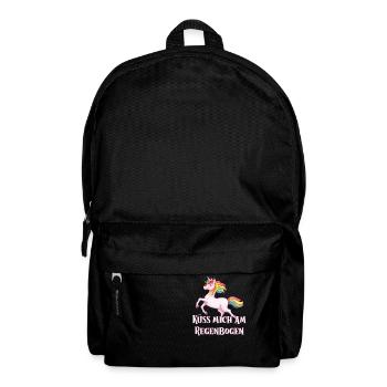 Lustiges Einhorn mit Spruch; Küss mich am ... - Rucksack - Schwarz - Vorne