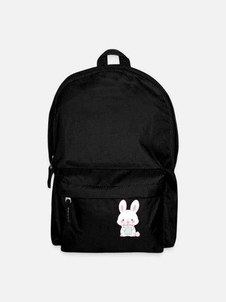 Kawaii Bunny boit Boba Bubble Tea Chibi - Sac à dos - noir