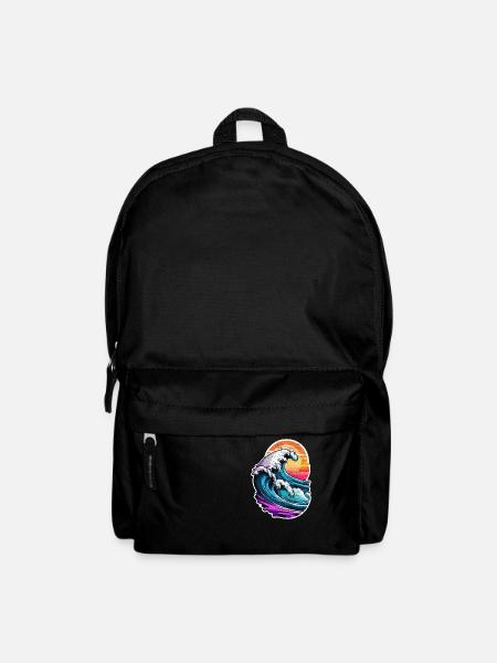 Welle - Sommer - Urlaub - Jahrgang - Rucksack - Schwarz