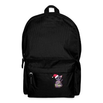 Niedliche schwarze Katze mit Weihnachtsmütze, Weihnachtslichter - Rucksack - Schwarz - Vorne