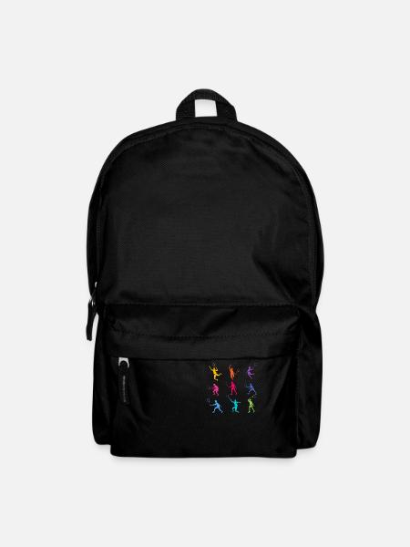 Bunte Silhouetten von Badmintonspielern in Aktion - Rucksack - Schwarz