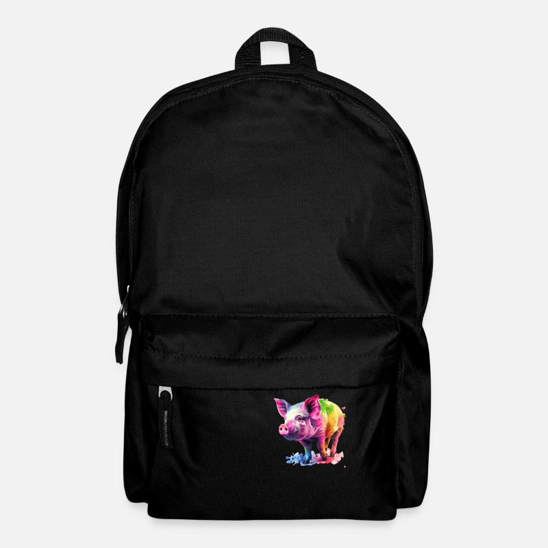 Buntes Schwein Aquarell Kunstwerk Farbenfrohes - Rucksack - Schwarz