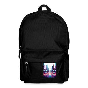 Futuristic Neon Skyline – Sci-Fi Cityscape Art - Backpack - black - Front