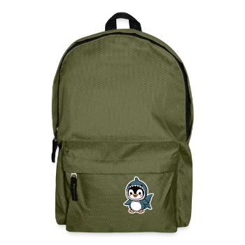 Pingouin mignon en costume de requin - Sac à dos - vert olive - Devant