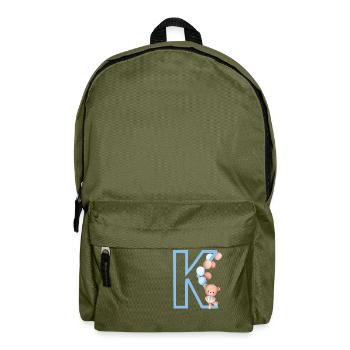 Blue Letter k Bear - Backpack - olive green - Front