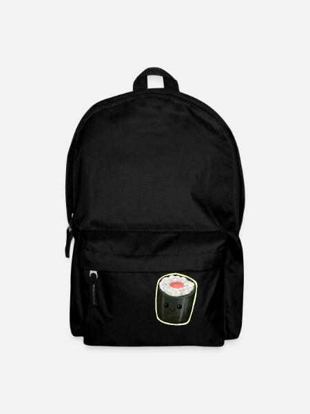 Maki Sushi Roll with kawaii face Illustration - Backpack - black