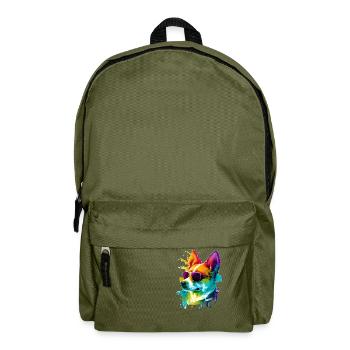 Colorful cool corgi dog with sunglasses - Backpack - olive green - Front