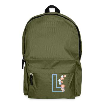 Blue Letter L Bear - Backpack - olive green - Front