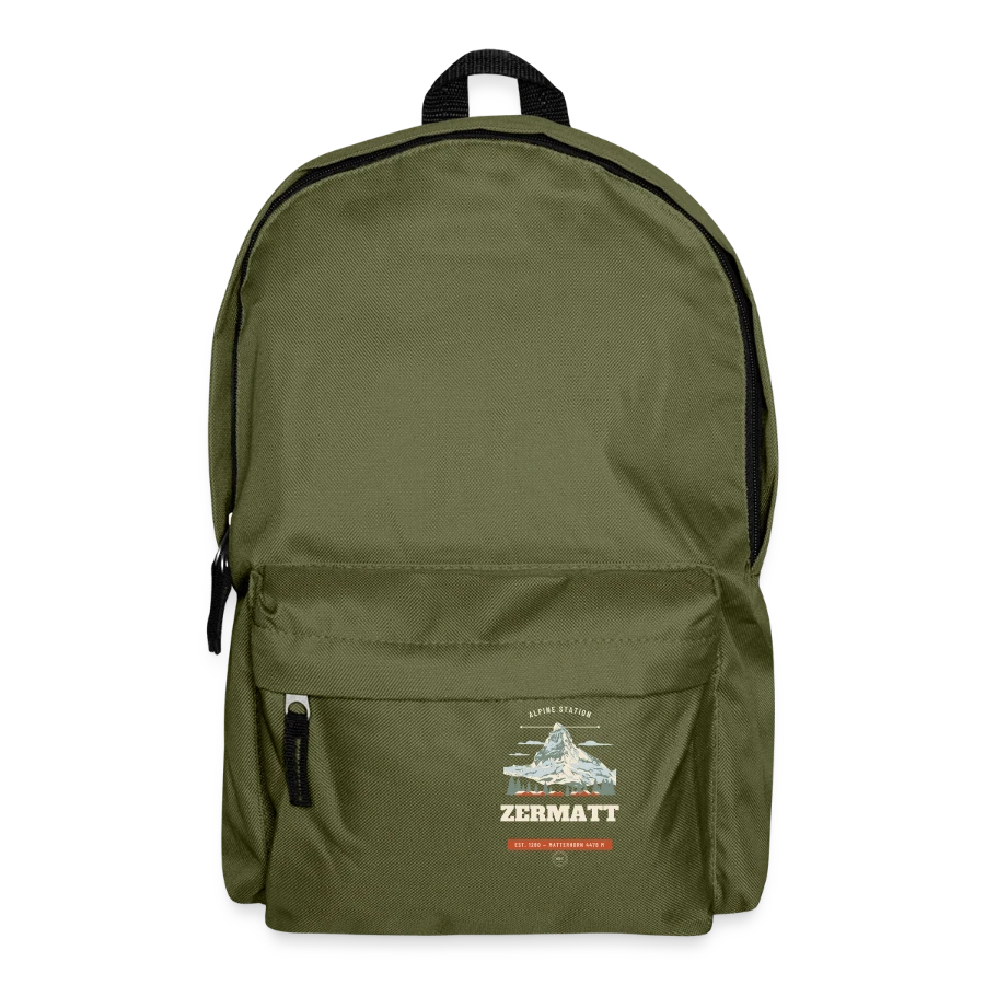 Zermatt badge on a backpack, olive green