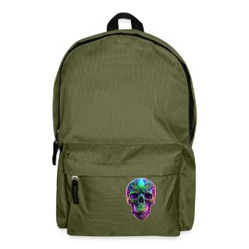 Neonfarbener, bunter Totenkopf - Rucksack - Olivgrün - Vorne