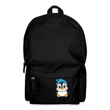 Fröhlicher Cartoon-Pinguin in blauer Mütze - Rucksack - Schwarz - Vorne