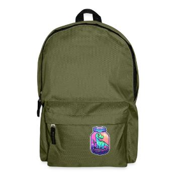 Dinosaur in a Cartoon Jar - Backpack - olive green - Front