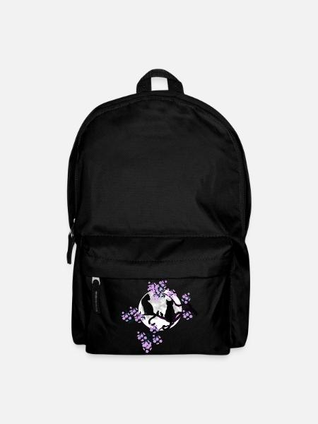 Chats sous la pleine lune dans le cerisier en fleurs - Sac à dos - noir