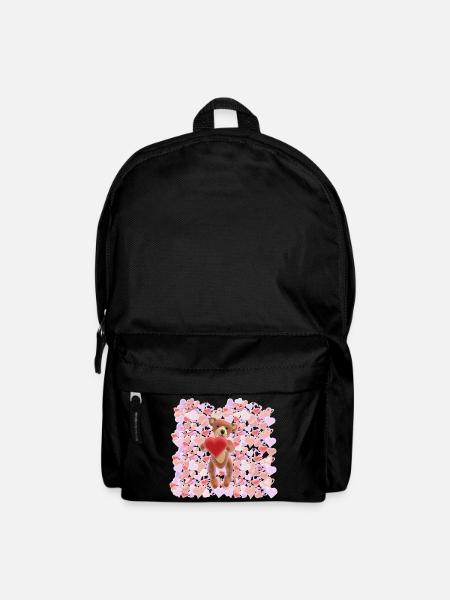 Valentine-Teddy mit einem Meer aus Herzen - 3D - Rucksack - Schwarz