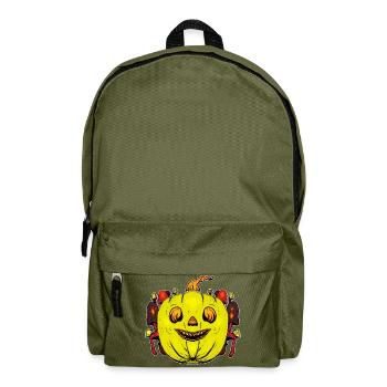 Grinsender Kürbis mit Pilzrahmen - Rucksack - Olivgrün - Vorne