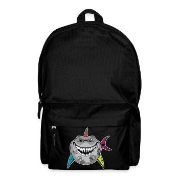 Tattooierter Hai-Cartoon mit Totenkopfflossen - Rucksack - Schwarz - Vorne