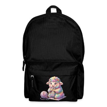 Schaf Wolle - Schaf strickt - Schaf stricken - Rucksack - Schwarz - Vorne