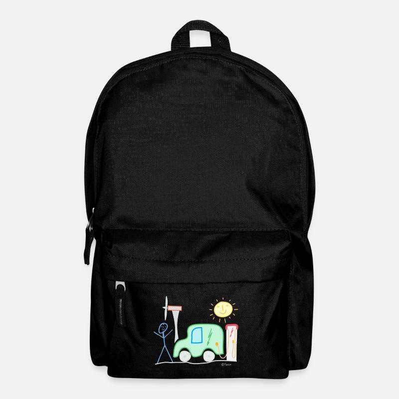 E-Auto Strichmännchen Sonne Ladesäule Spannung - Rucksack - Schwarz