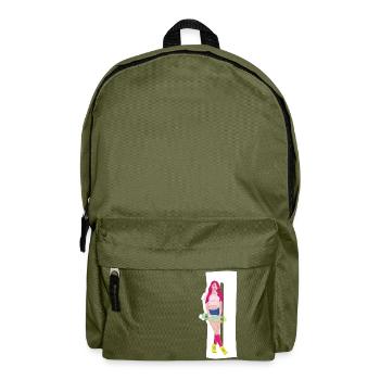 Red-haired skater with skateboard - Backpack - olive green - Front
