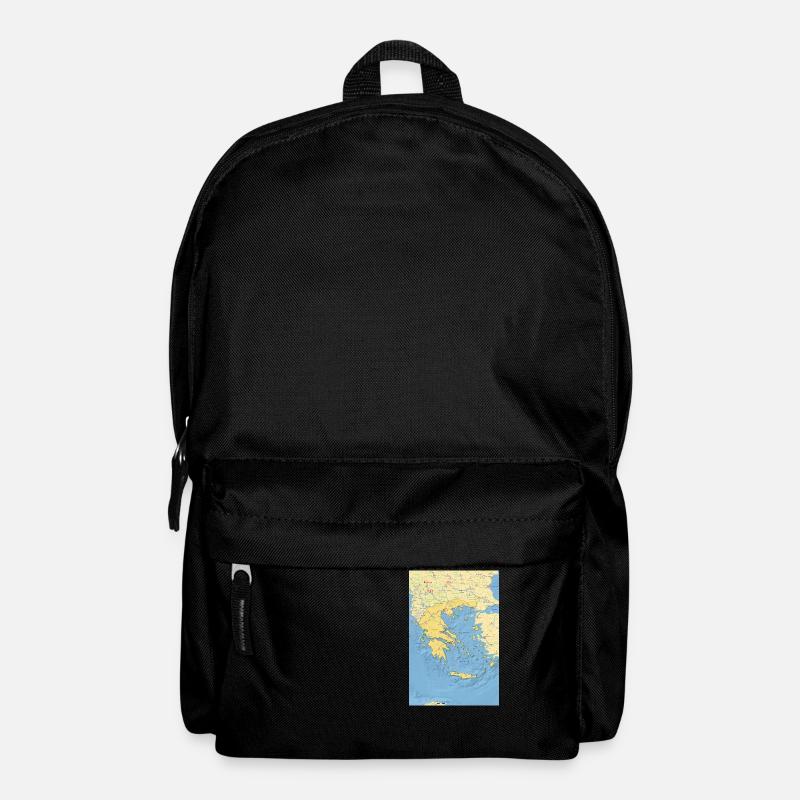 Greece map with cities, roads, rivers, lake - Backpack - black