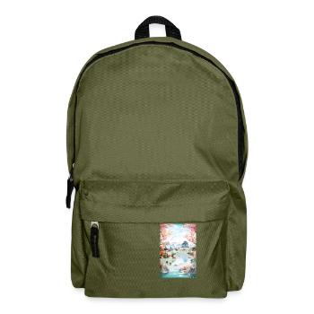 Japan Lake Landscape Temple Gift - Backpack - olive green - Front