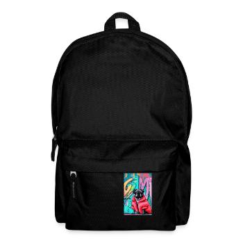Pop-Art | Süßer Mops im roten Pelzmantel - Rucksack - Schwarz - Vorne