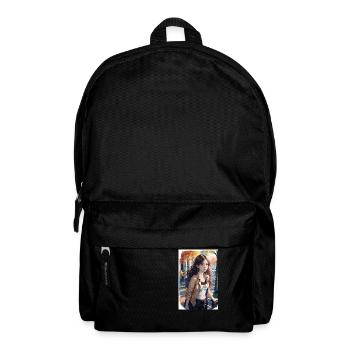 Junge Frau beim Herbst-Spaziergang - Rucksack - Schwarz - Vorne