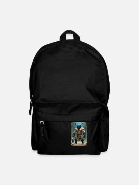 Minotaur, massive bull-headed warrior gripping axe - Backpack - black