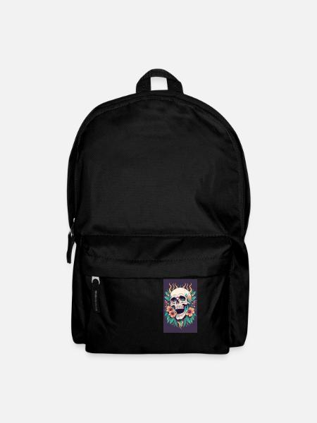 Tête de mort et fleurs - Sac à dos - noir