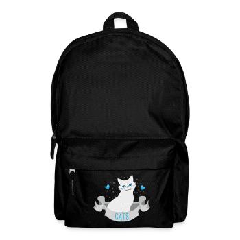 White cats on a banner with blue hearts - Backpack - black - Front