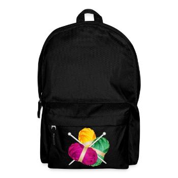 three colorful balls of wool with knitting needles - Backpack - black - Front