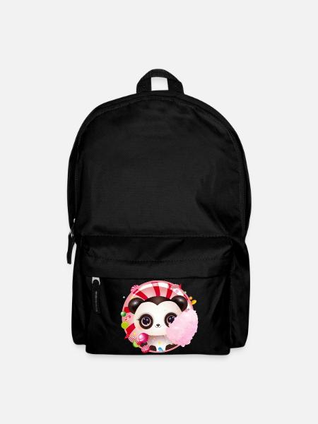 niedlicher Panda Bär mit Zuckerwatte & Süßigkeiten - Rucksack - Schwarz