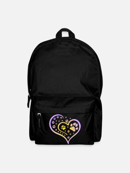 Buntes Herz mit Pfoten und Sternen - Rucksack - Schwarz
