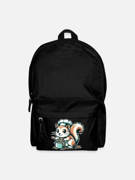 Niedliches Cartoon-Eichhörnchen kocht Spaghetti - Rucksack - Schwarz
