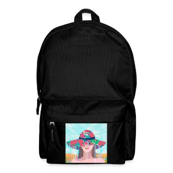 Woman with Psychedelic Colored Hat - Backpack - black - Front