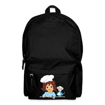 Lächelndes Mädchen kocht und süße Kochmaus - Rucksack - Schwarz - Vorne