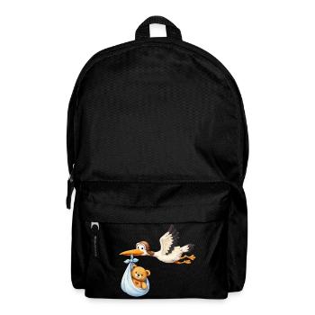 Storch Baby Lieferung Teddy im Tuch Geschenk Shirt - Rucksack - Schwarz - Vorne