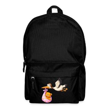 Petite fille cigogne avec cadeau en nounours en tissu - Sac à dos - noir - Devant
