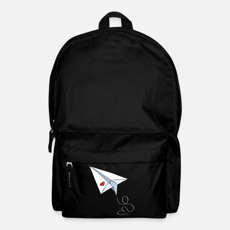 Paper Airplane With Heart - Love - Travel - Flying - Backpack - black