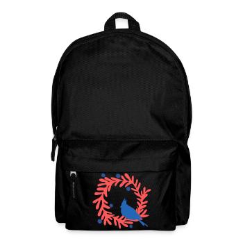 Christmas image, blue bird on red wreath - Backpack - black - Front