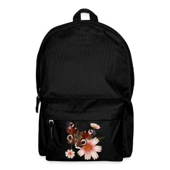 Papillon paon oeil avec des fleurs roses - Sac à dos - noir - Devant