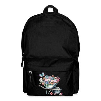 Schubkarre gefüllt mit pastellfarbenen Blumen - Rucksack - Schwarz - Vorne