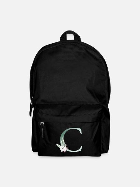 C Monogram, Floral, Customizable - Backpack - black