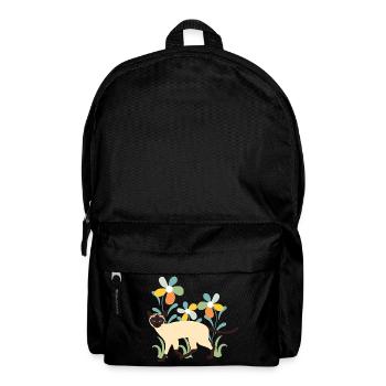 Chat siamois et fleurs - Sac à dos - noir - Devant